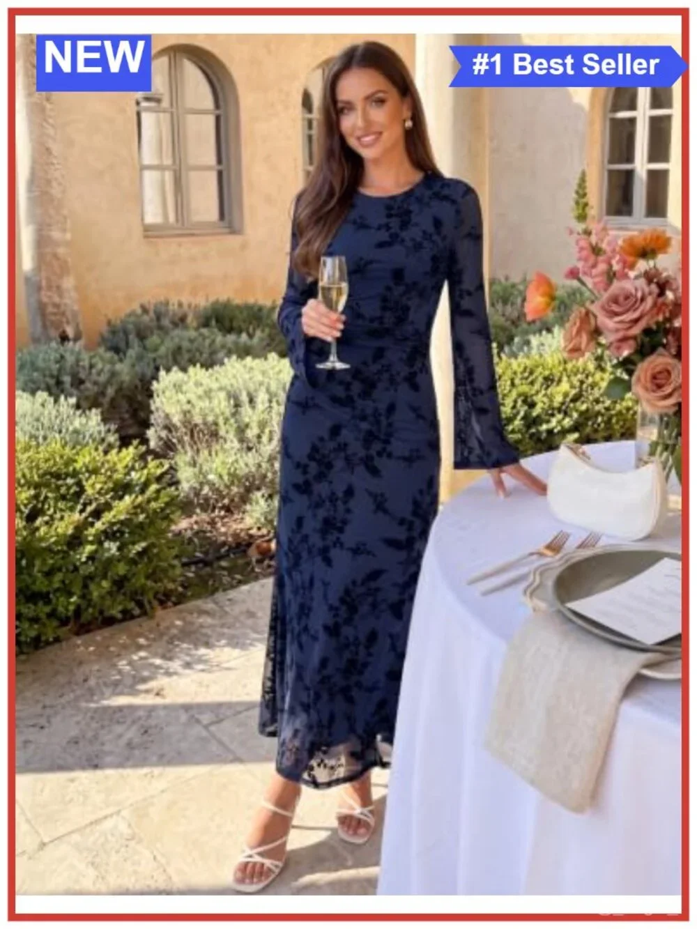 Long Sleeve Floral Bodycon Ruched Mesh Maxi Dress Formal